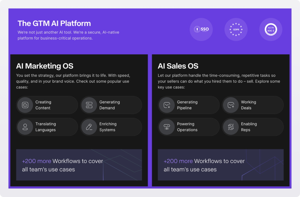 Copy.ai homepage 2026 showing GTM AI platform for sales and marketing teams — Decode Tools review