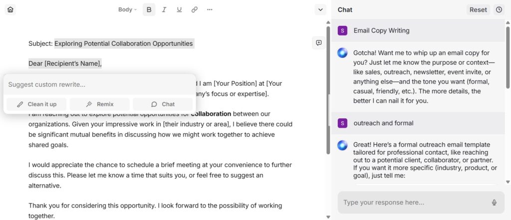 chatgpt alternatives 2026 — HyperWrite browser extension showing inline AI writing suggestions — Decode Tools