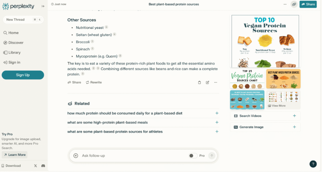 free chatgpt alternatives 2026 — Perplexity free tier showing cited research response — Decode Tools