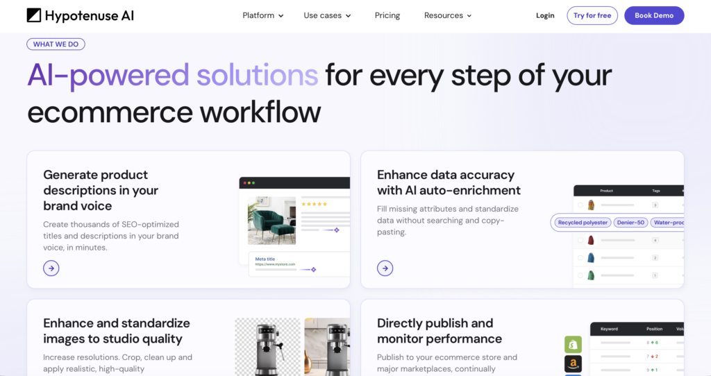 hypotenuse ai review — screenshot showing Hypotenuse AI bulk product description generator — Decode Tools