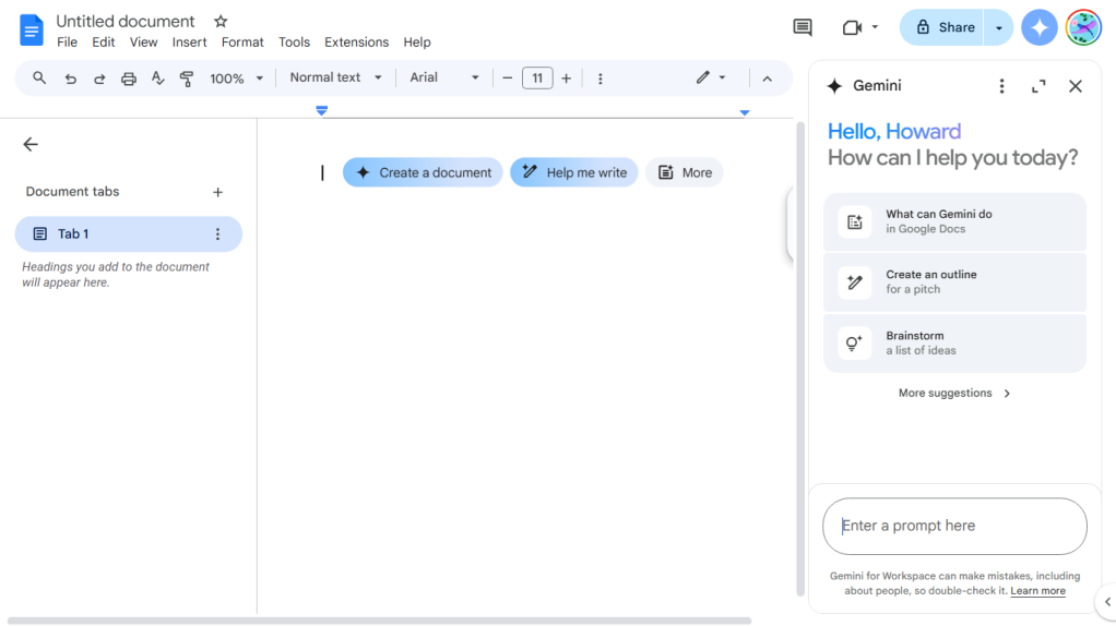 free ai writing tools 2026 — Google Gemini free tier integrated with Google Docs — Decode Tools