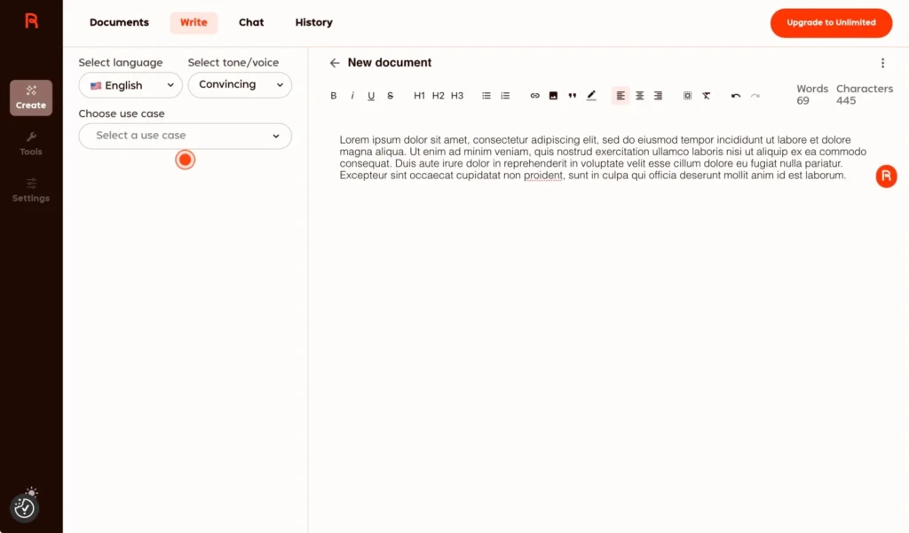 free ai writing tools 2026 — Rytr free tier showing email subject line generation — Decode Tools