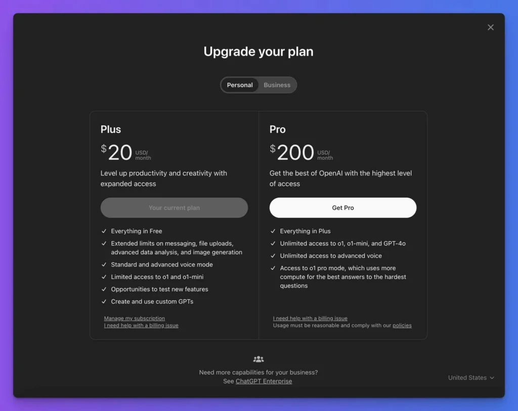 chatgpt pricing 2026 — ChatGPT Pro plan comparison showing $100 and $200 monthly options — Decode Tools